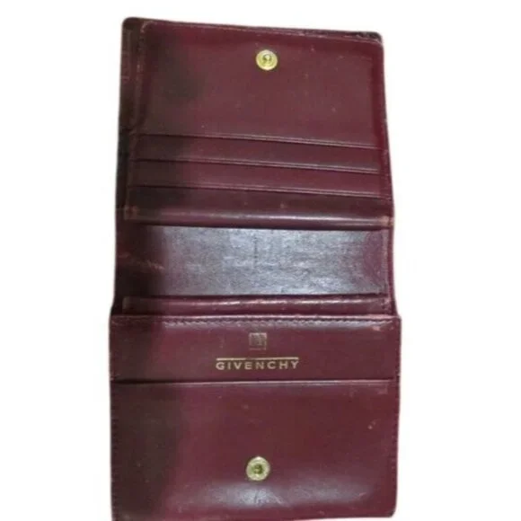 Givenchy Vintage Burgundy Ostrich Croc Embossed Leather Trifold Wallet coin case